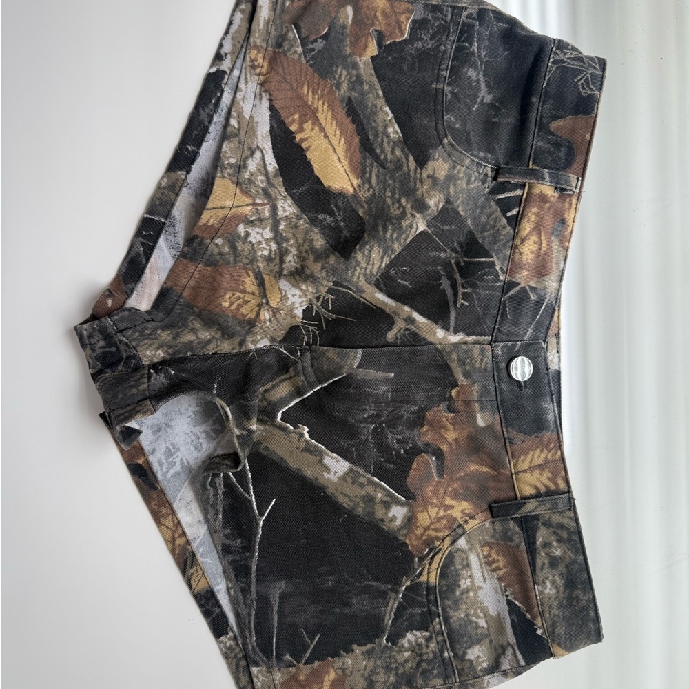 Fashion Nova Black and Brown Camouflage Shorts